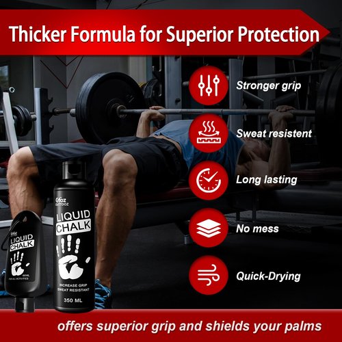 OUTTDOZ Superior Grip Liquid Chalk Mess-Free Gym Chalk for Weightlifting, Gymnastics, Rock Climbing, Dancing, Dries in Seconds. 350ML + 60ML*2.