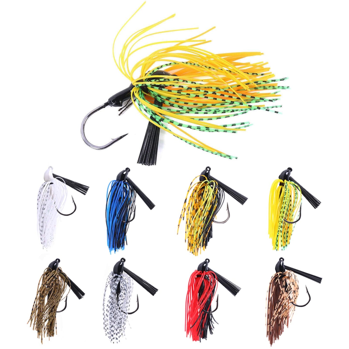 8Pcs Bass Jigs Fishing Lures Weedless Swim Jig with Weed Guard Multicolor Silicone Skirt 10g 3/8 oz Spinnerbait for Bass Pike Trout Saltwater Freshwater Fishing
