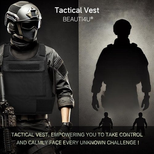 BEAUTI4U DURABLE CORDURA TACTICAL MILITARY VEST FOR MEN - ADJUSTABLE AIRSOFT VEST WITH MULTIFUNCTIONAL POCKETS, IDEAL FOR OUTDOOR TRAINING, HUNTING, AND COSPLAY