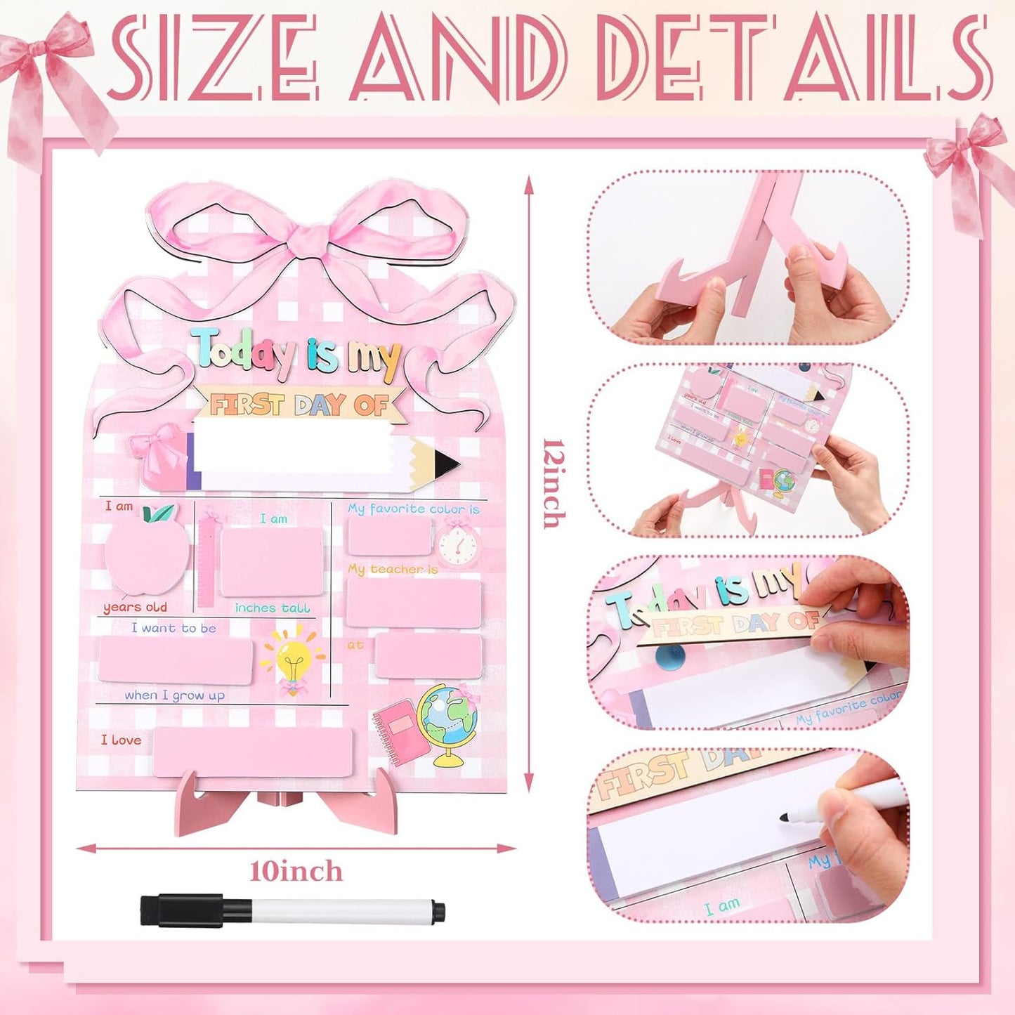 1 Set Pink Bow First Day and Last Day of School Board Sign for Kids Pink Bow School Chalkboard with Markers Reusable Personalized Chalkboard for Kids Preschool Kindergarten Photo Prop Gifts