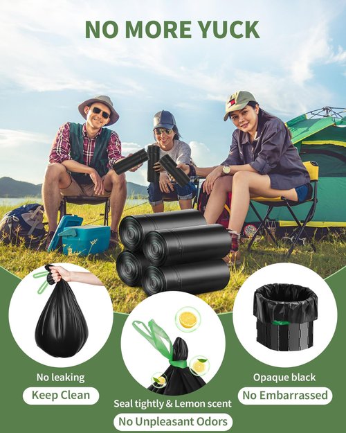 Camping Toilet Bags Poo Gel Set, 25 Count Portable Toilet Bags with 15 Count Camping Toilet Gel, 8 Gallon Composting Toilet Bags Poo Gel for Portable Toilet Camping Outdoor Hiking