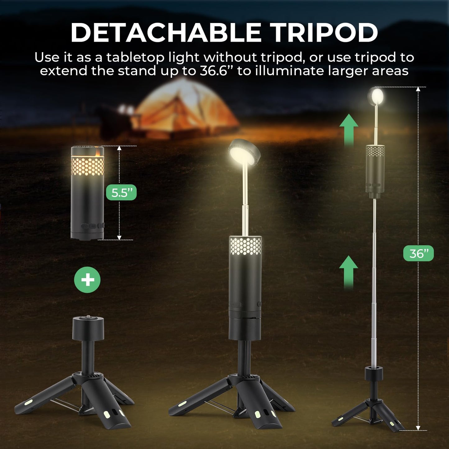 Flyrivergo Telescopic Camping Light, Recahrgeable Portable Camping Lantern 4 Light Modes, with Tripod and Storage Bag, 10000mAh Battery Outdoor Lights for Emergency, Camping, Hiking