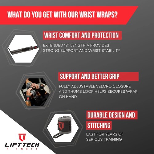 COMP 18'' Wrist Wraps - Wrist Wraps for Weightlifting Men and Women Suitable - Thumb Loop Wrist Straps for Powerlifting, Strength Training, Lifting - Pair of 2