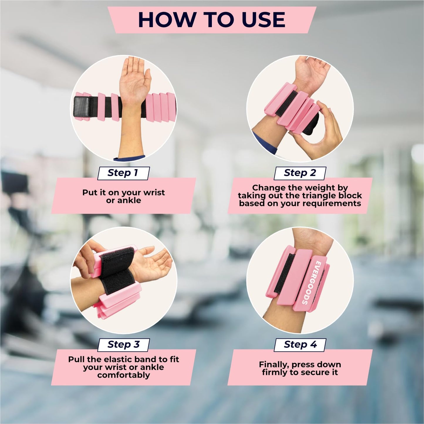 Evergoods Wrist and Ankle Weights for Women and Men, Set of 2 (1lb Each) Wrist Weights with Sweatband, Adjustable Strap Leg Weights Perfect for Yoga, Pilates, Dance, Pool Workouts, and Jogging (Light Pink)