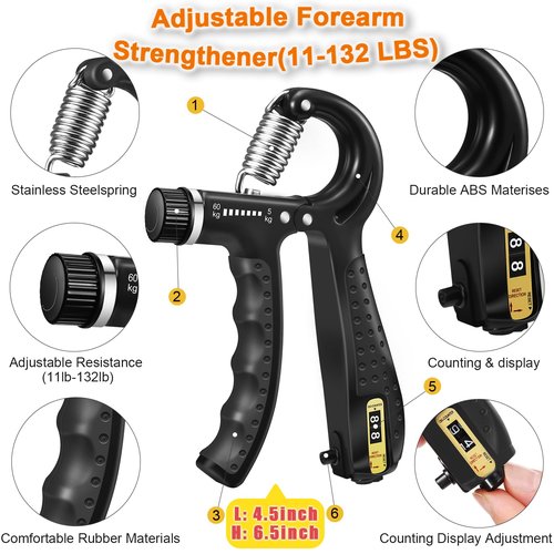 Grip Strength Trainer with Hand Grip Strengthener, Finger Exerciser, Hand Extension Exerciser and Forearm Workout Ring for Muscle Building and Injury Recovery for Athletes