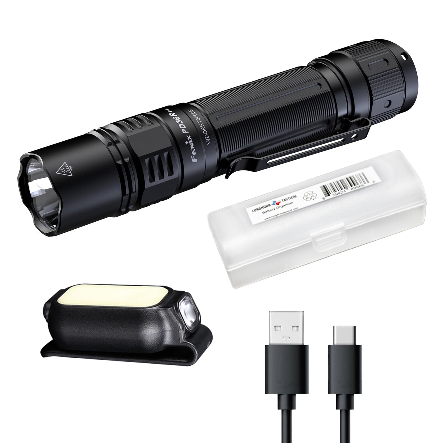 Fenix PD36R Pro Tactical Flashlight and Backup Light Kit, 2800 Lumen USB-C Rechargeable Mini-Lite Clip on Flashlight and Lumentac Organizer
