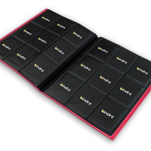 bindrz 9 Pocket Strap Binder Album for 360 Trading Cards - Side Loading Pockets Folder - Archival Safe Material for CCG TCG MTG and Sports Collectibles (Red)