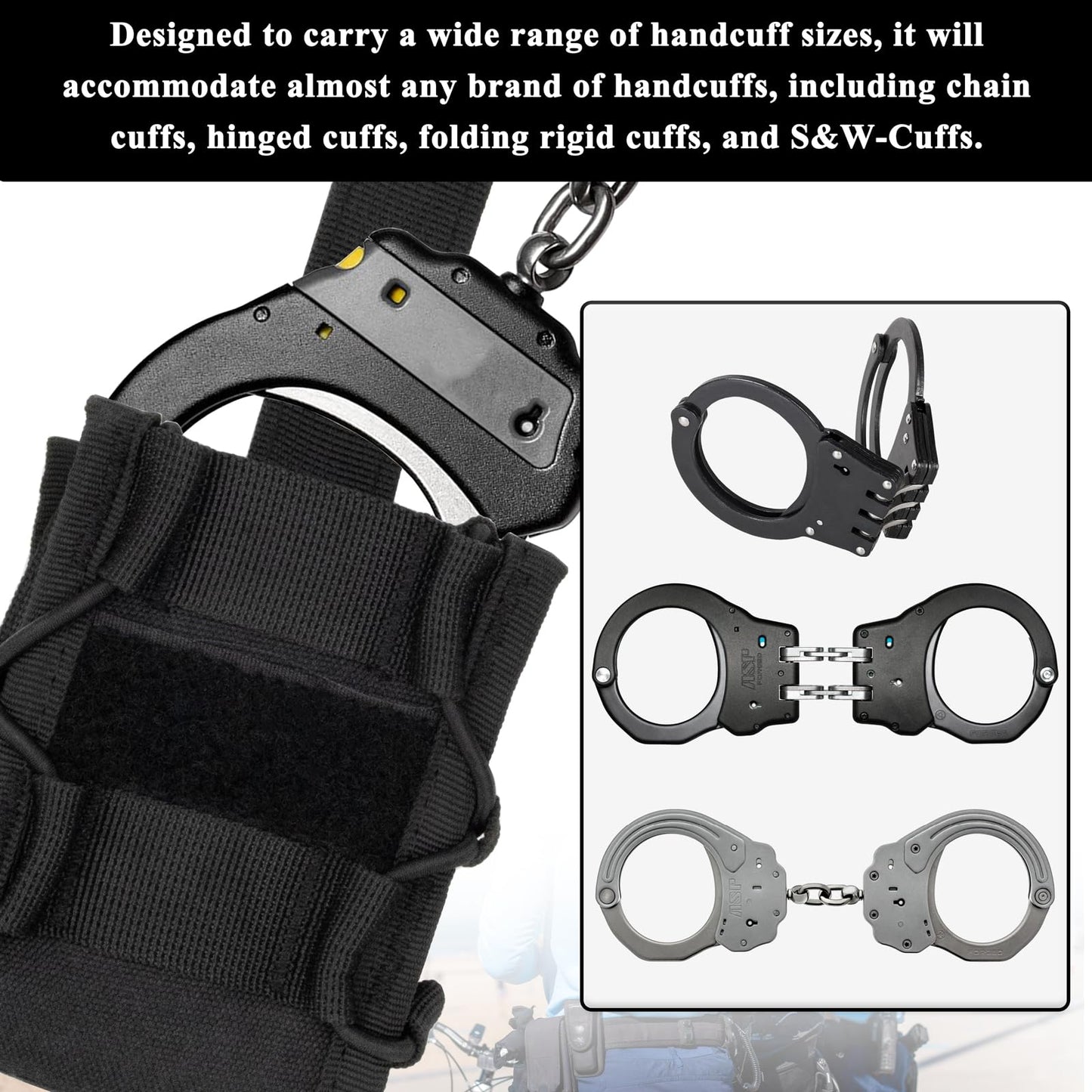 Holster and Strap Holder Kit, Handcuff Case and Pouch for Duty Belt Fits Asp, Hinged, Chain, Folding Rigid Handcuffs Compatible With Molle Belts