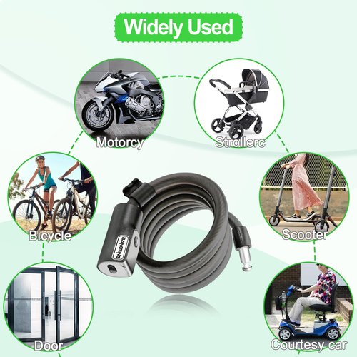 BANGTING Electric Scooter Lock, Bike Locks, 120cm/12mm Bike Lock Cable, Bike Lock with 2 Key for Bicycle/Scooter/Ebike/Stroller/Kids Bike/Moped