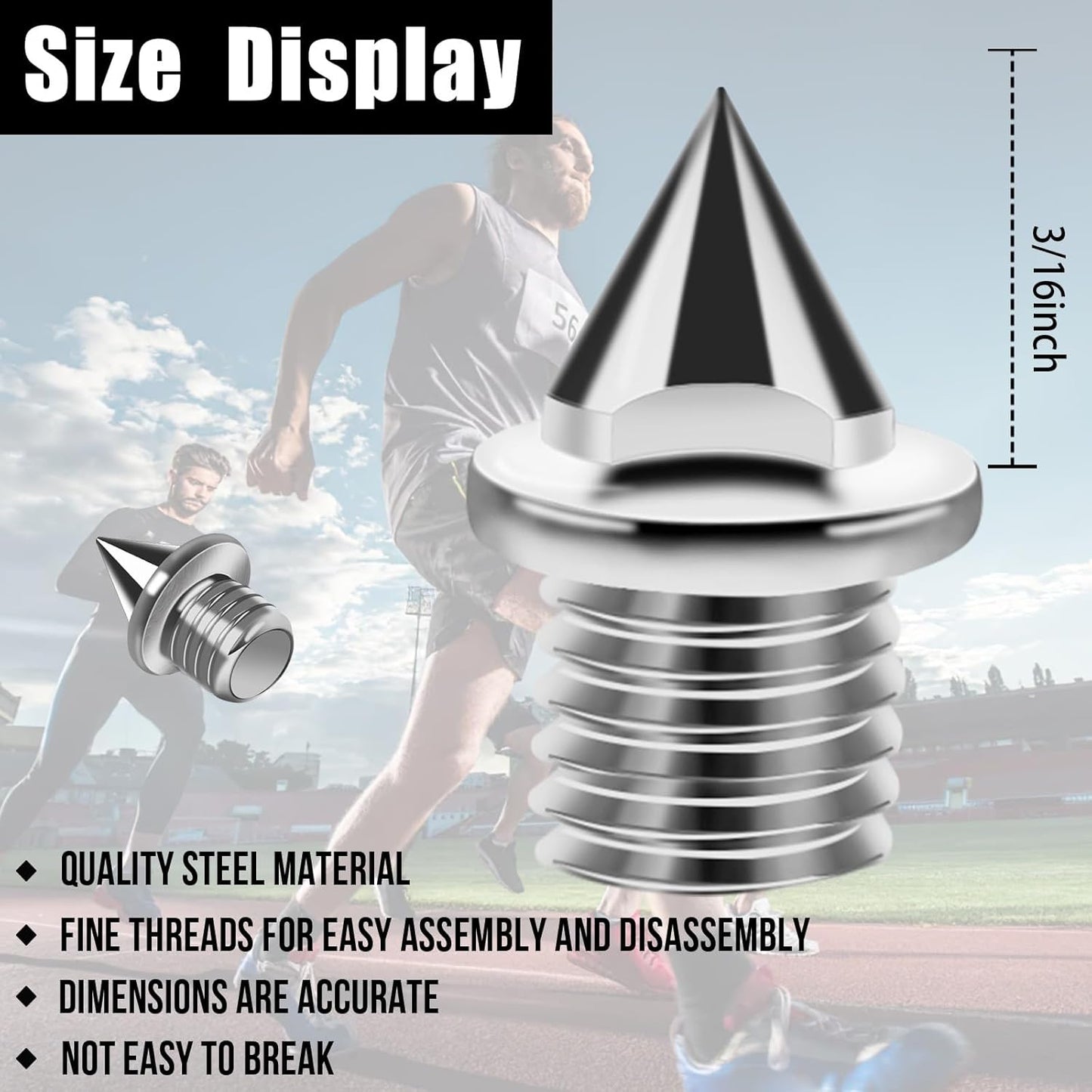 AUGSUN 120pcs Stainless Steel Track and Cross Country Spikes with Spike Wrench, Replacement Spikes for Sprint Sports Short Running Shoes