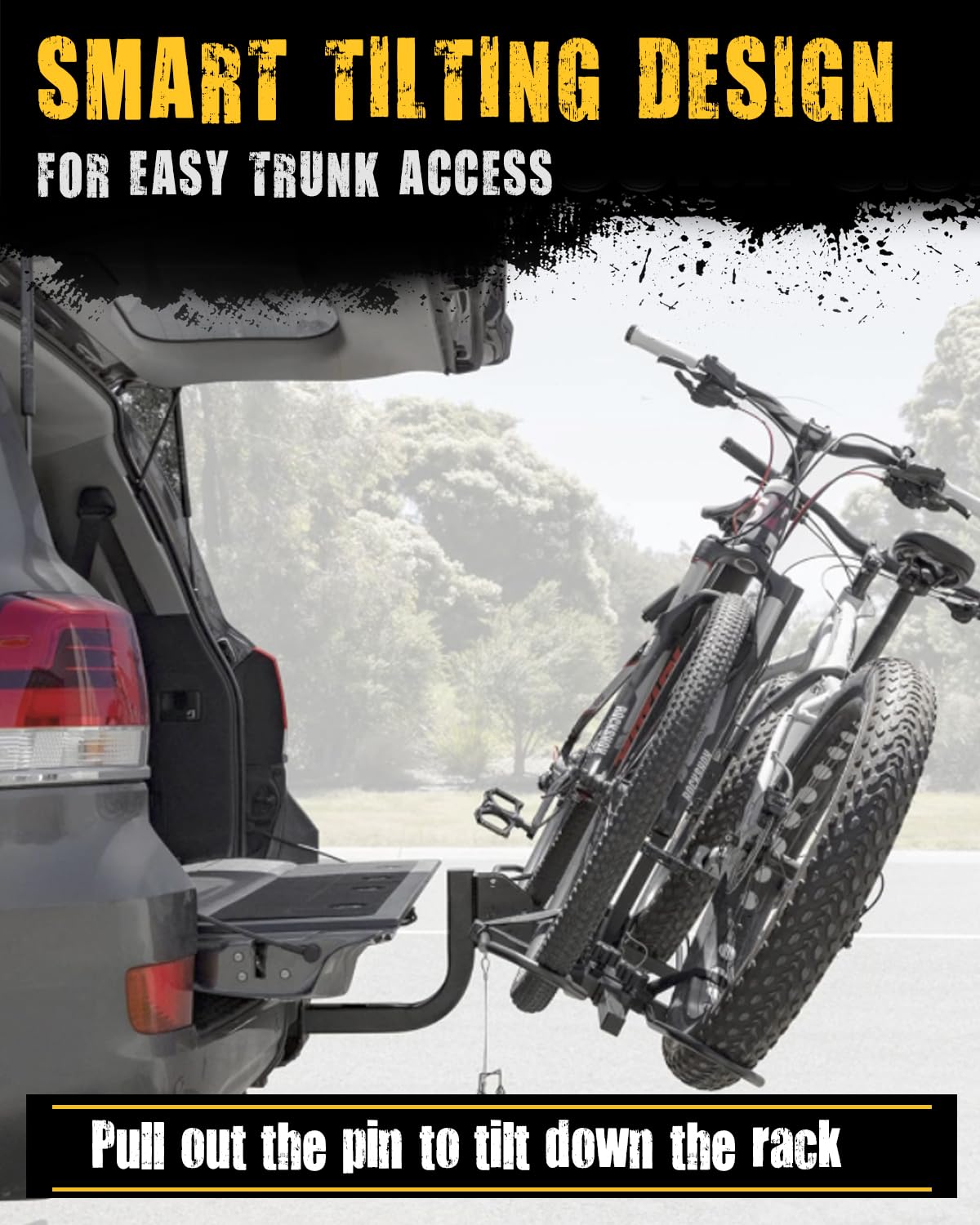 MEEVIZ 2 Bike Racks for Tow Hitch 180 lbs Capacity for Bikes, Electric eBikes, Fat Tire, Road Bikes and MTB, Tilting Folding E-Bike Rack for Car SUV Pickup Truck RV Camper - 2 inch Receiver