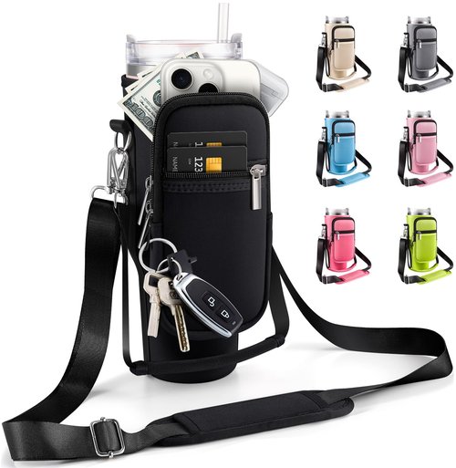 Carrier Bag with Phone Pocket & 2 Strap for Stanley 40 oz Tumbler with Handle & Fits Simple Modern 40oz - Water Bottle Accessories Sling Sleeve Holder for Stanley Cup with Shoulder & Hand Strap