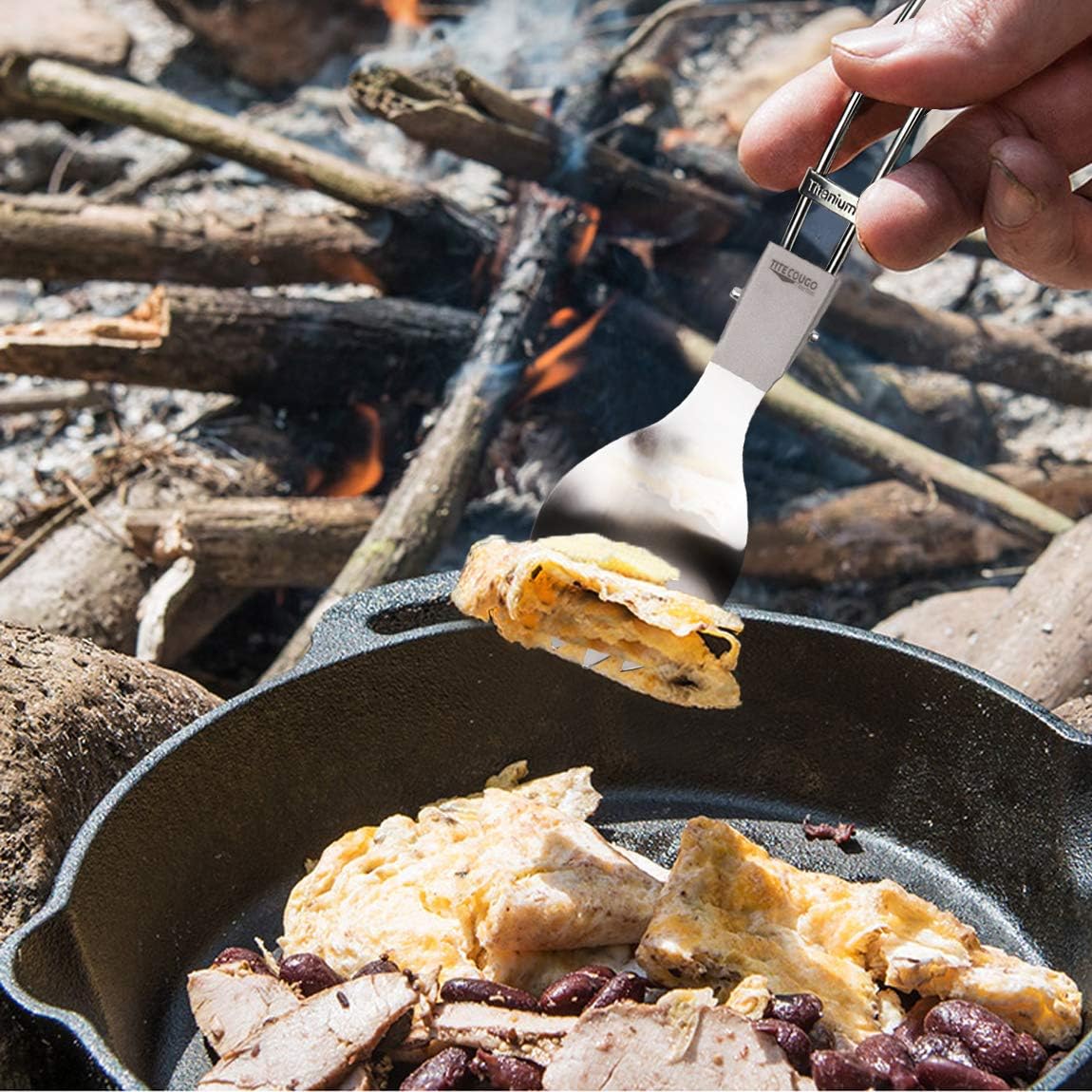 Ultralight Titanium Spork for Camping - Folding Spoon & Fork Combo, 18g