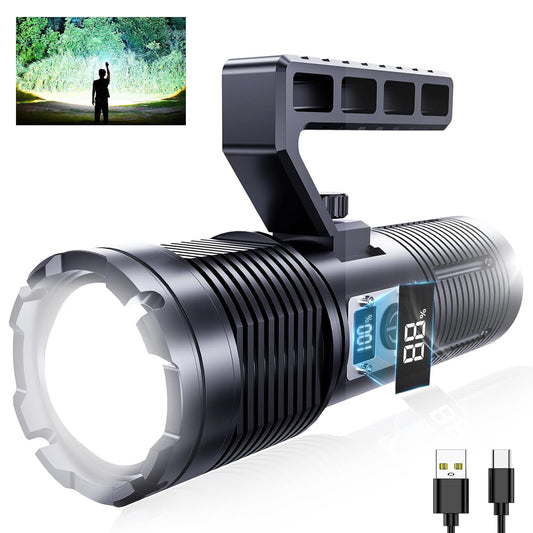 Flashlights High Lumens, Rechargeable Flashlights with Cob Taillight, 2500 Lumens Super Bright Flashlight, Flash Light with 11 Modes for Camping Emergencies Outdoors