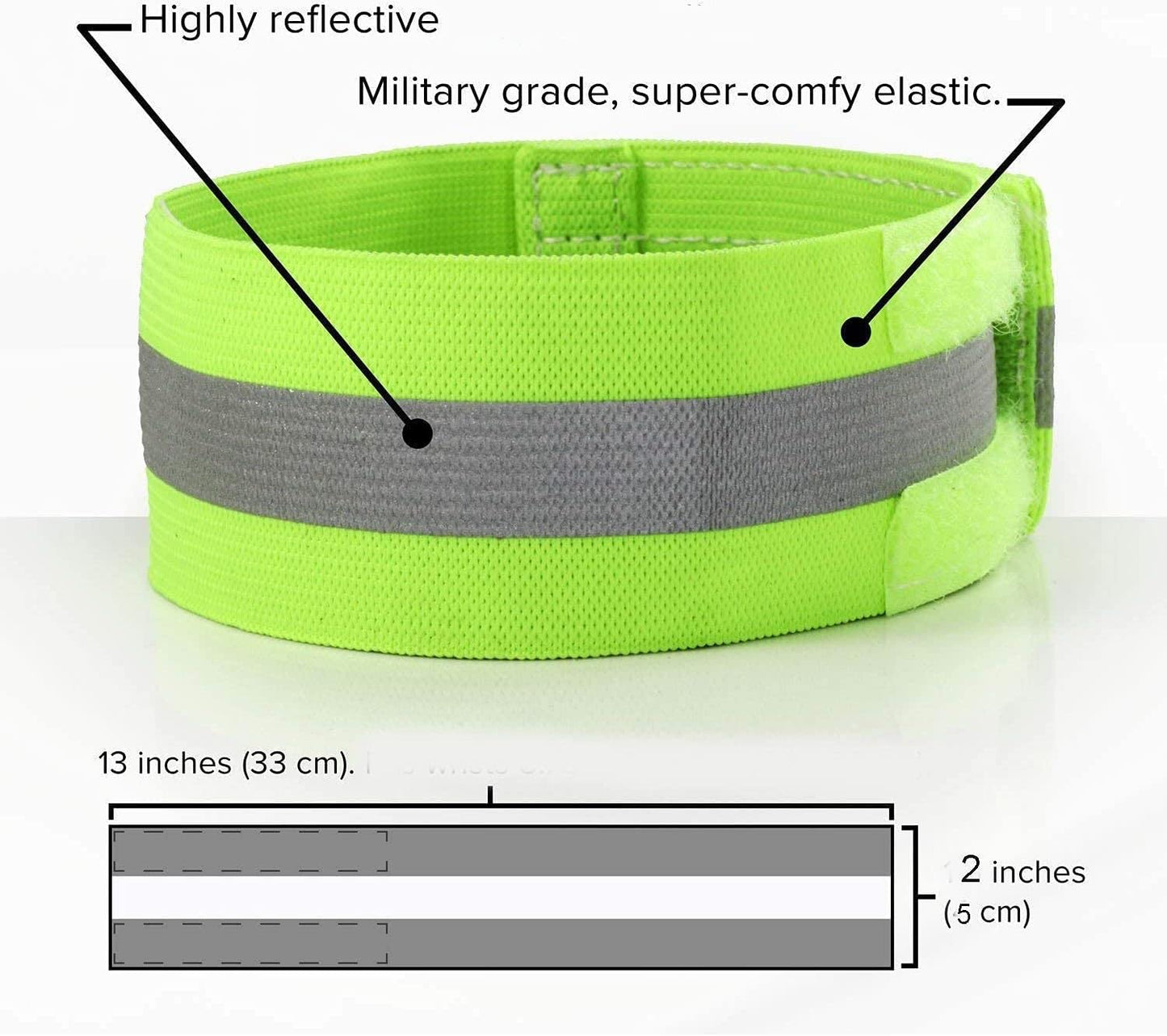 (2 Pack) High Visibility Reflective Bands Wristbands for Cycling Running Arm Wrist Ankle Bands Leg Straps and as Bike Pants Cuff Clip