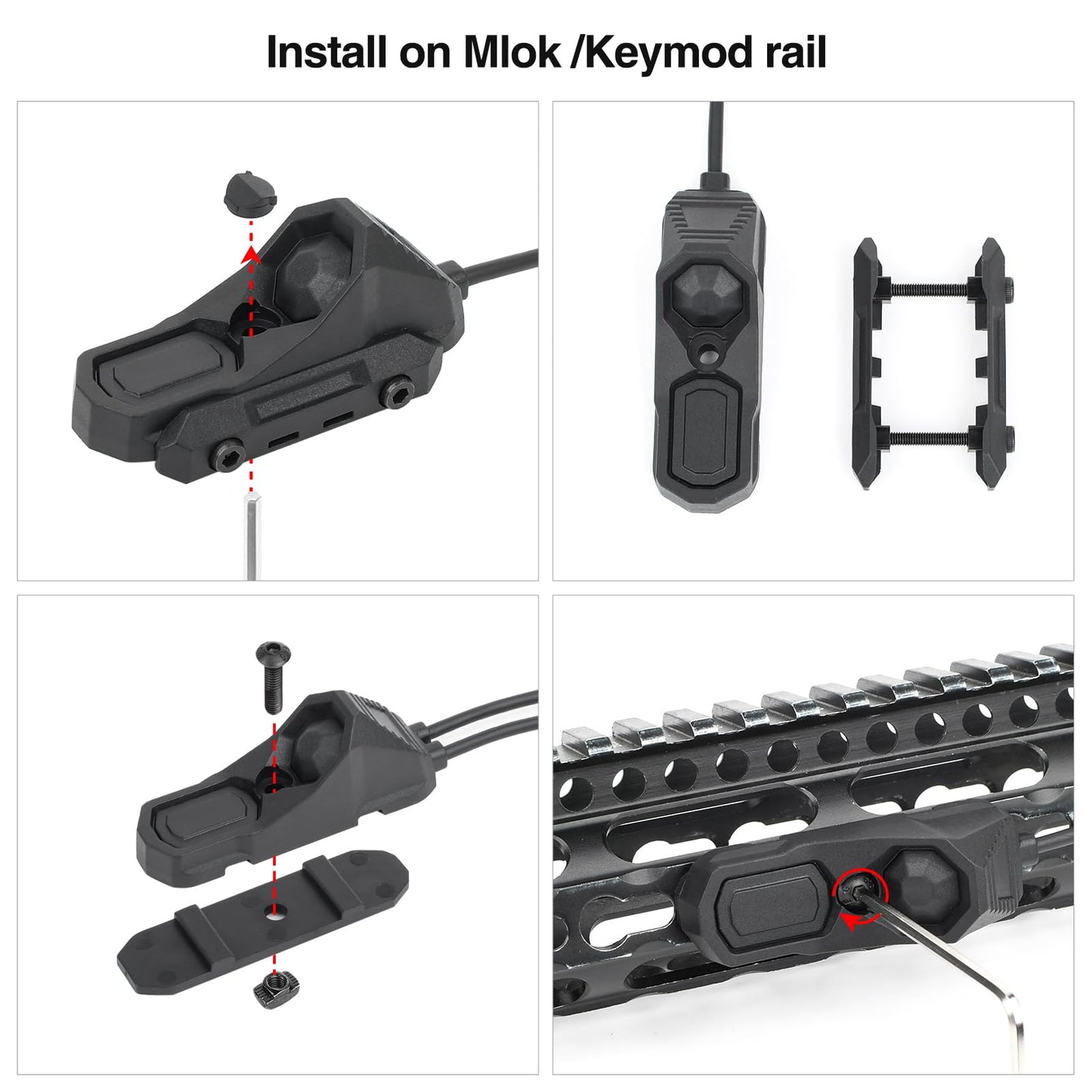 NECARL ModButton Remote Pressure Switch, Dual Function Weapon Light Switch with SF Plug for M300/M600 Tactical Flashlights, Fit for 20mm Picatinny Mlok Keymod Rail