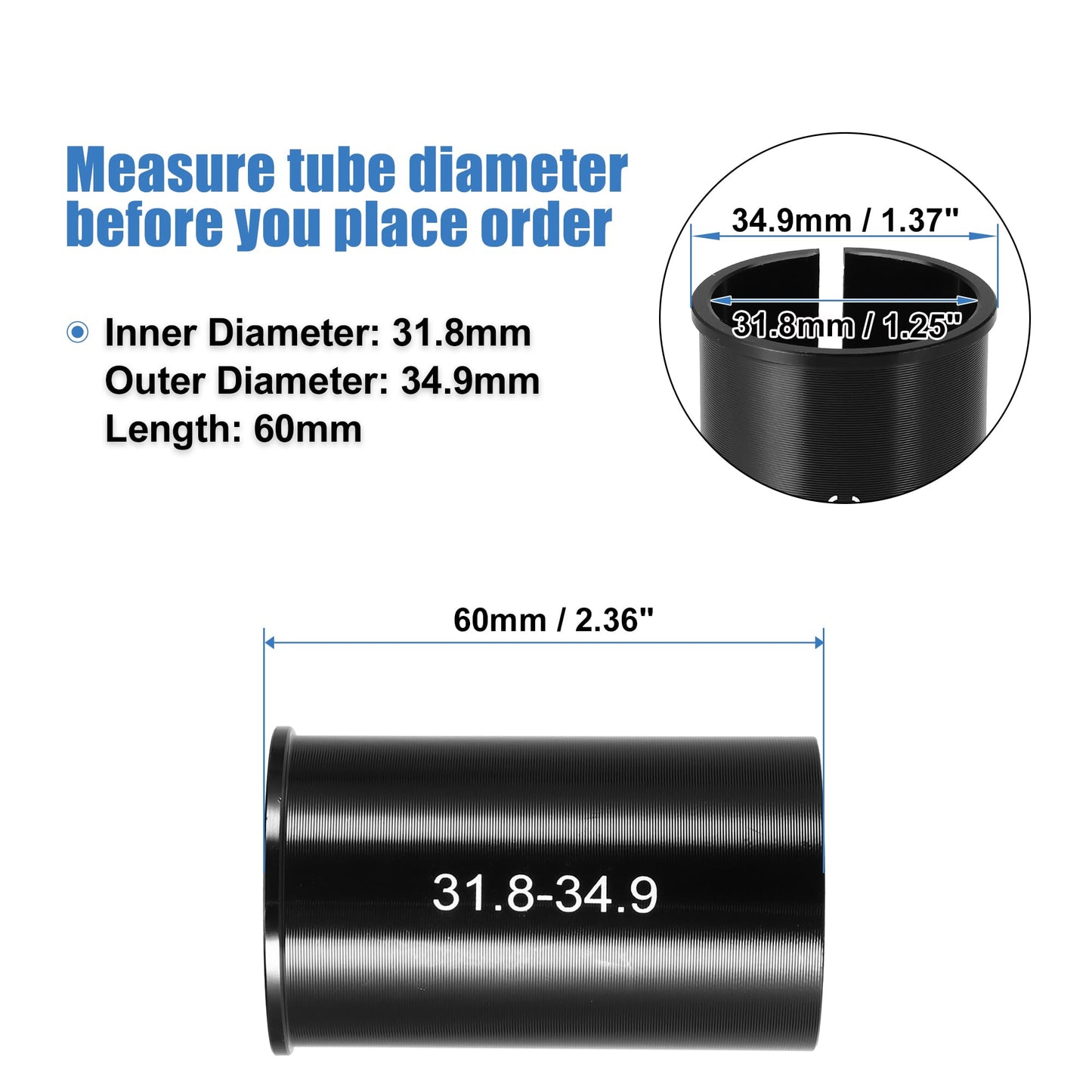 X AUTOHAUX 2 Pcs 31.8mm to 34.9mm Bicycle Bike Seat Post Tube Adapter Seatpost Reducing Sleeve Adapter Aluminium Alloy Black