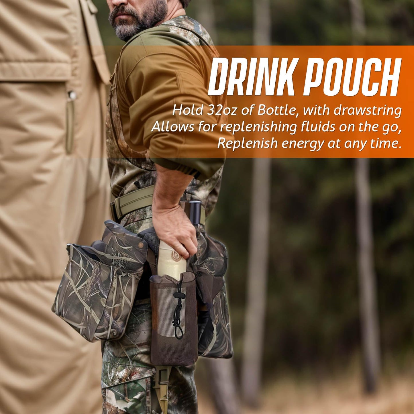 IC ICLOVER Dove Hunting Belt - Adjustable Field and Game Belt, 4in1 with Bird Game Bag, 2 Shell Pocket, Water Bottle Carrier, Lightweight Waterproof Sporting Clays Upland Game Dove Hunting Gear