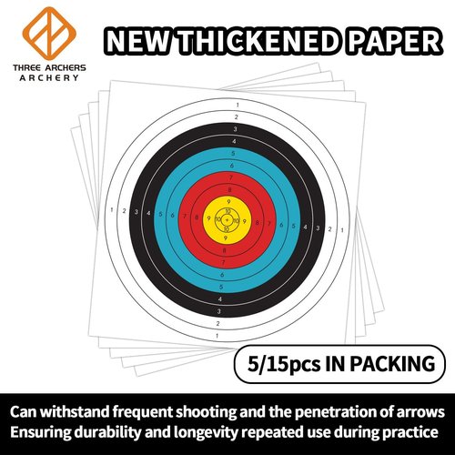 THREE ARCHERS 31.5x31.5In Archery Targets for Backyard Upgrade 120g Thicker Target Paper 15pcs Folded Packing Hunting & Archery Target (10 Rings) (Rolled up packing-15pcs)
