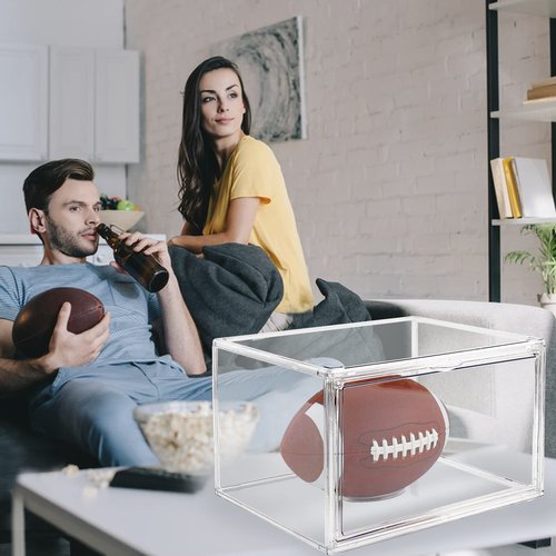 Cutora 2PACK Football Display Case Acrylic Stackable Football Storage Box with Magnetic Door and Stand Mount, Large Clear UV Protection Holder, Fit Full Size Professional Football