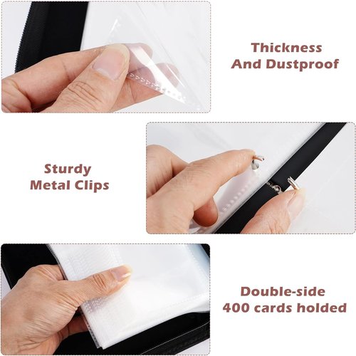 Cards Binder,400 Pockets Football Binder for Cards with 50 Removable Sleeves 4-Pocket Collection Binder, Trading Card Collector Zipper Album Holder
