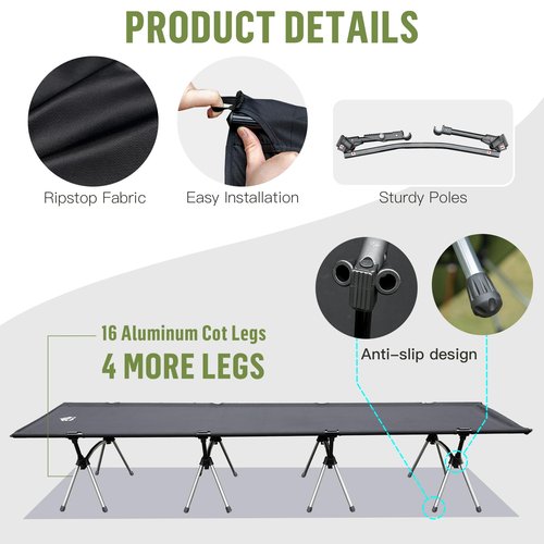 Night Cat Camping Cot Bed - Portable Folding Sleeping Cots for Adults 1-Person Outdoor Elevated Off-Ground Beds Easy Set-up Army Sleeping Bed 87"x28"
