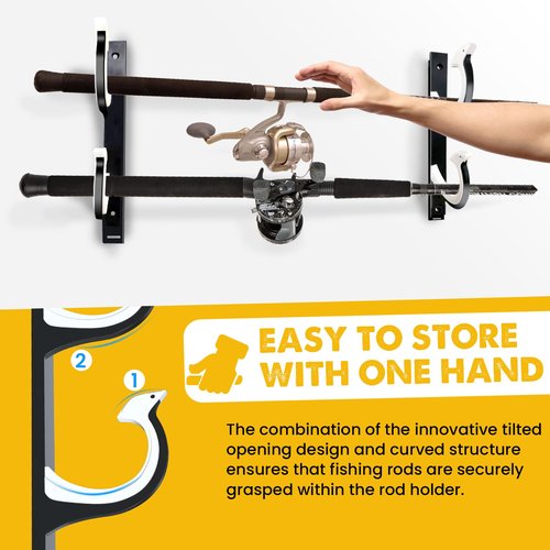 QudraKast Horizontal Fishing Rod Holder for Garage Wall Ceiling Mount - Fishing Pole Holders Fishing Rod Rack Holds Up to 4 Rods or Combos, Ideal Fishing Gift (2pack)