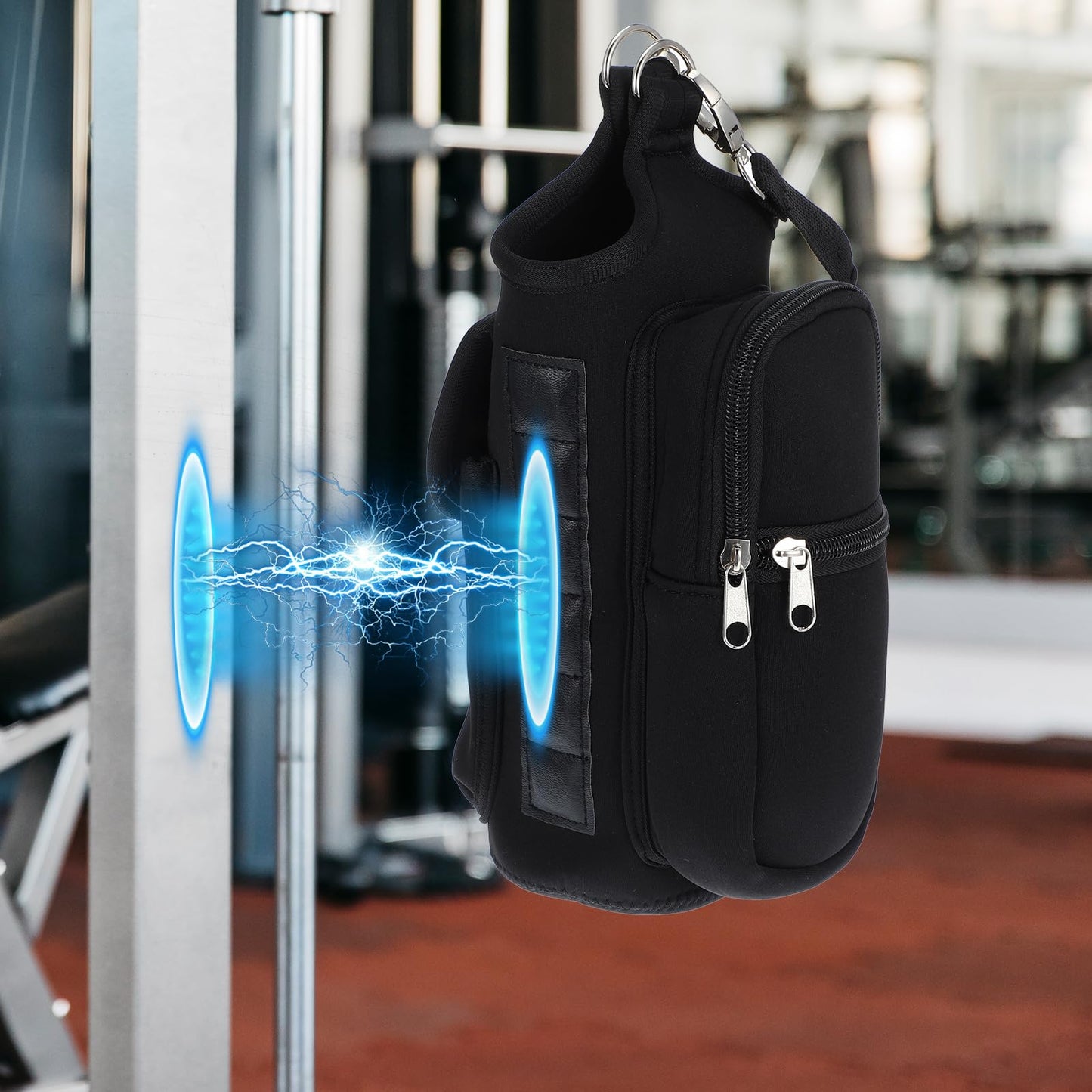 JOUTYFOR Gym Magnetic Bag Water Bottle Holder Gym Bottle Carrier Bag with Phone Pockets & Handle Shoulder Strap Gym Accessories Organizer for Men Women,5 Built-in Magnets Gym Bag Pouch Sleeve