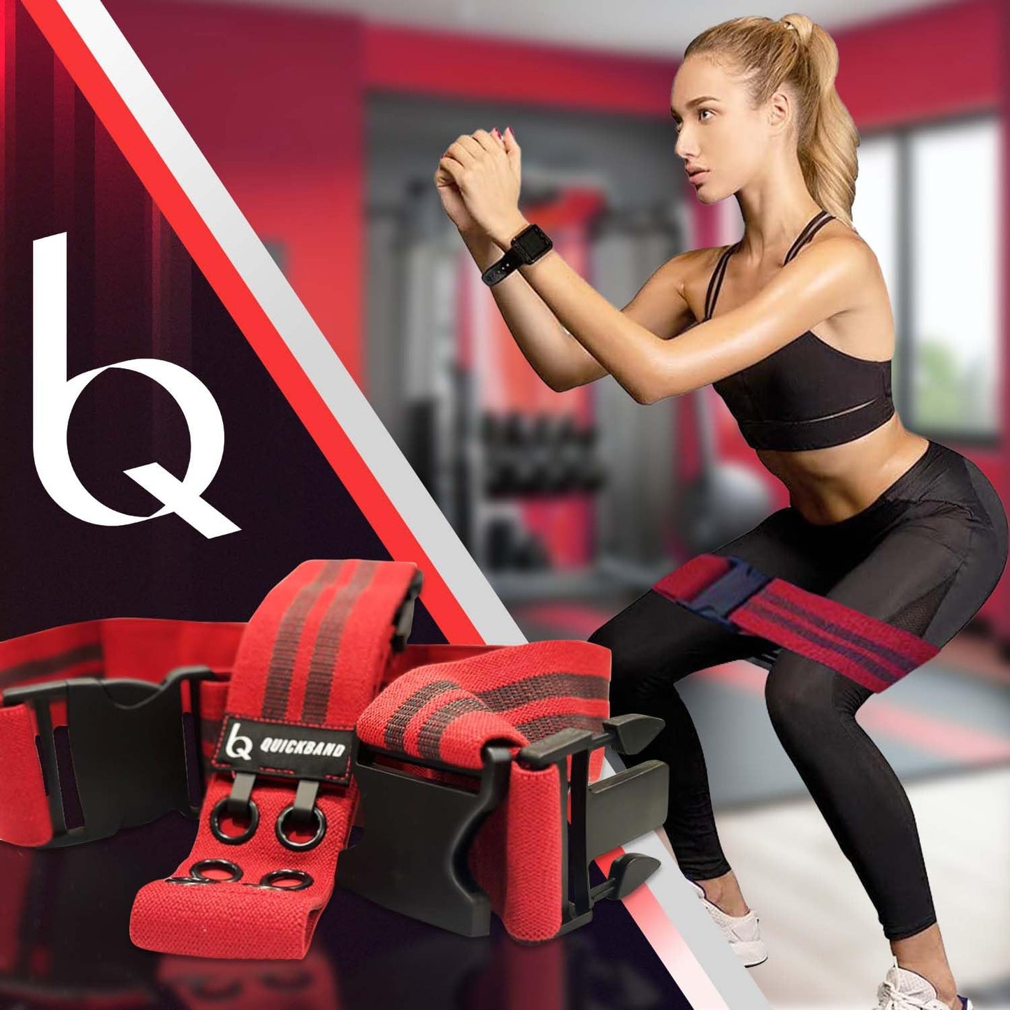 Adjustable Fabric Workout Bands (Quick On/Off Buckle) Non-Slip Resistance Exercise Butt Trainer for Working Out HIPS, Glutes, & Legs Thick Booty Squats, Red