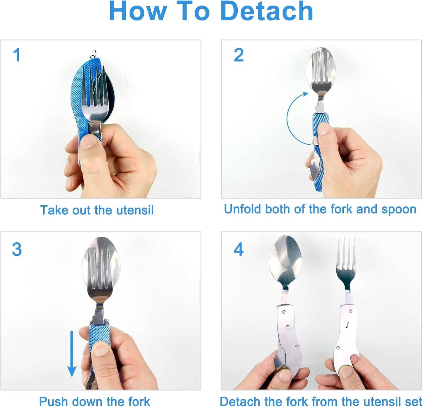 7-in-1 Camping Utensils - Portable Stainless Steel Camping Fork Spoon Knife Set for Hiking, Picnics Outdoor Enthusiasts, and Travel - Essential Survival Utensil Tool Kit