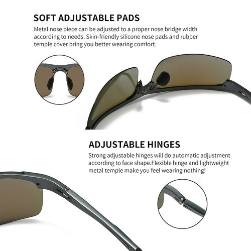 SUNGAIT Men's HD Polarized Sunglasses for Driving Fishing Cycling Running Metal Frame UV400 SGT177-QBL
