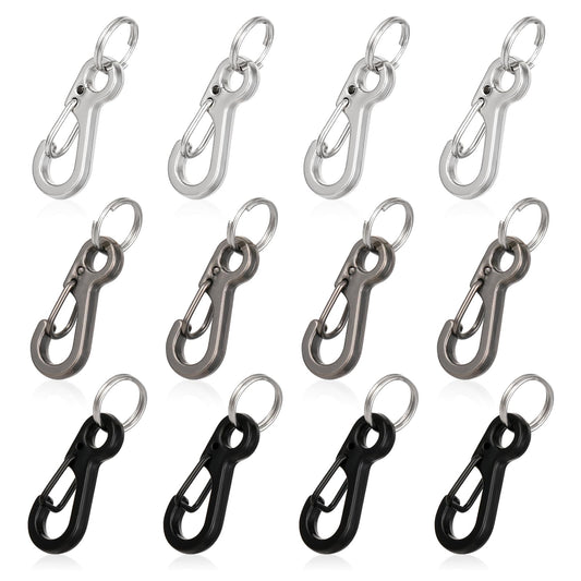 12Sets Mini Carabiner Clip Metal Spring Snap Hook 1 Inch Small Carabiner Clips Tiny Paracord Hanging Clips for Backpack Key Chain Dog Leash Fishing(3 Colors)