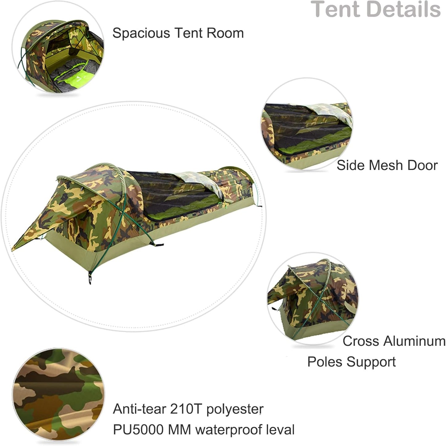 GEERTOP Ultralight Single Person Bivy Tent for Camp Waterproof 1 Man Tent for Camping Hiking Backpacking Hunting Outdoor Survival Gear - Easy Set Up