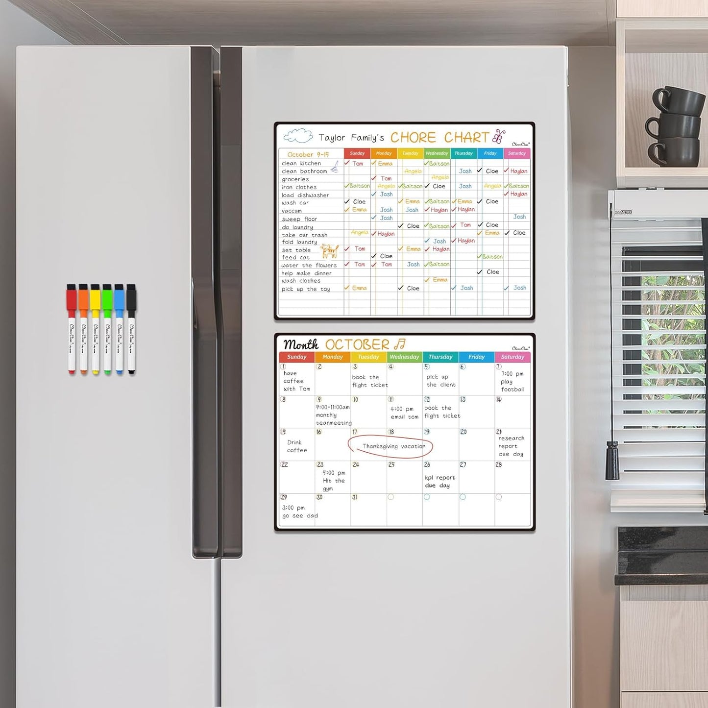 Magnetic Dry Erase Chore Chart - 14.5"x11" Chore Chart for Kids, Teens and Adults - 6.5"x8.5" List Board for Fridge - 6 Extra Fine Point Markers Included - Shipped Flat