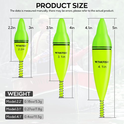 THKFISH 4PCS LED Lighted Fishing Bobbers Fishing Floats for Night, Spring Bobber Float Saltwater Freshwater Lighted Floats Glow for Crappie Walleye Catfish, 2.2", Green