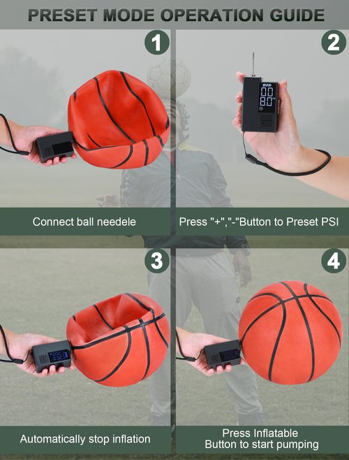 Electric Ball Pump for Sports Balls, Basketball Pump with Needle, Electric Pump with Pressure Gauge and Digital LCD Display, Automatic Ball Pump for Soccer, Basketball, Volleyball, Rugby Ball, Black