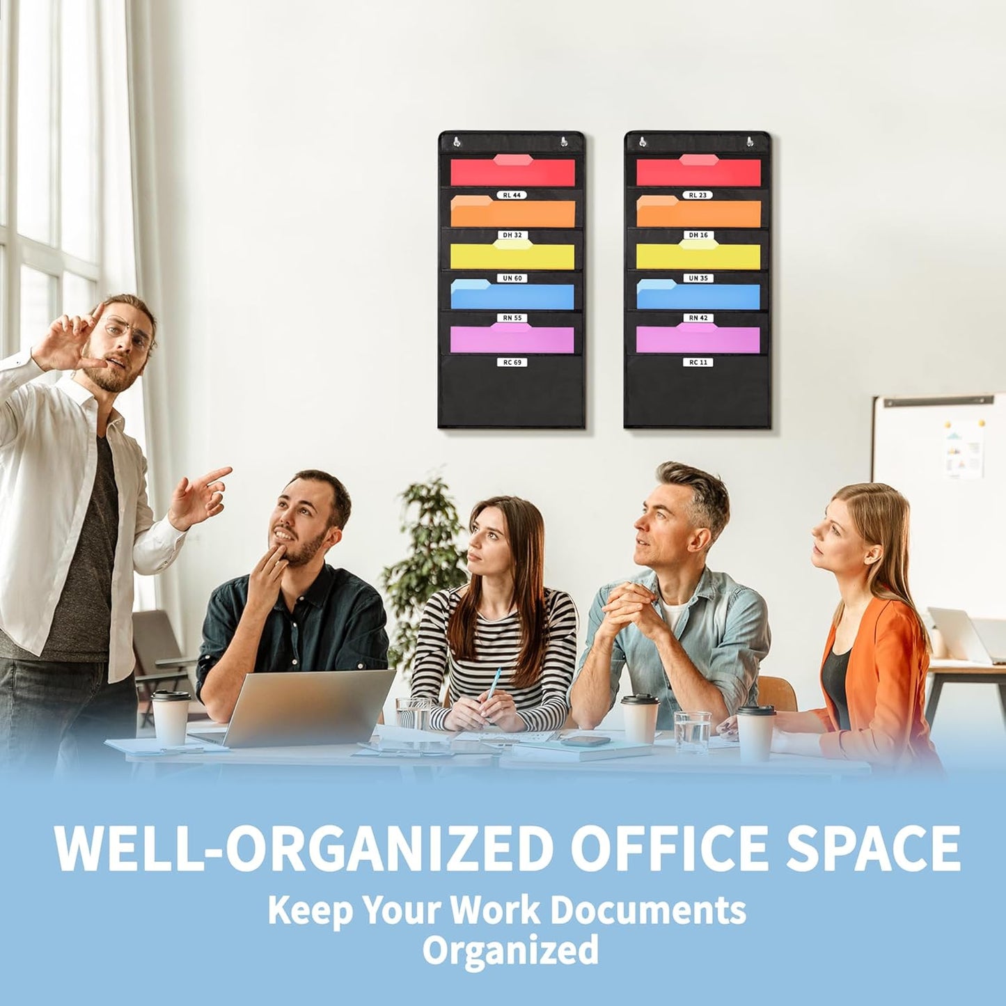 Annecy 10 Pockets Hanging Wall File Organizer, Black Storage Pocket Chart for File Folder and Paper, Space Saver for Office and Classroom, with Wall Hangers, Over The Door Hooks, Labels