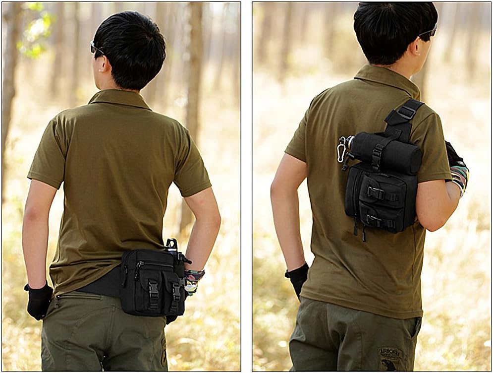 Tactical Waist Pack With Detachable Water Bottle Holder Pocket Fanny Pack & Outdoor Lumbar Bag for Hiking Travelling Climbing Cycling Camping Shopping Hunting Fishing