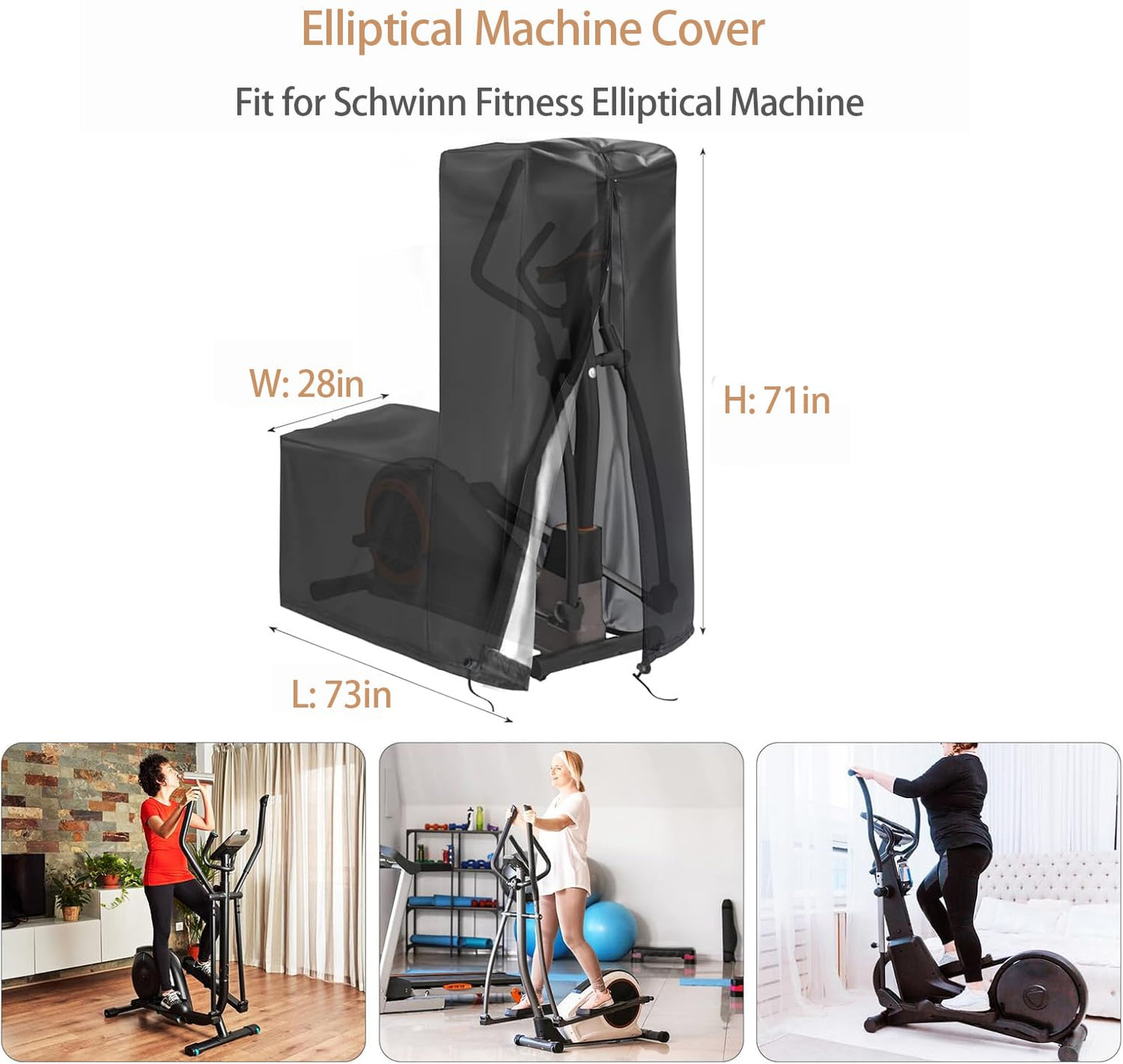 Aidetech Elliptical Exercise Machine Cover For Schwinn Fitness, Dust-Proof Covers for Elliptical Machine for Home Use Elliptical Trainer - 70''D x 28''W x 71''H