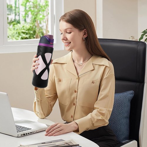 Silicone Boot with Handle Compatible with Owala 24 oz, Full Protective Anti Scratch & Reduce Dent Sleeve Cover, All-Round Wrap Protector Compatible with FreeSip Water Bottles(Black)