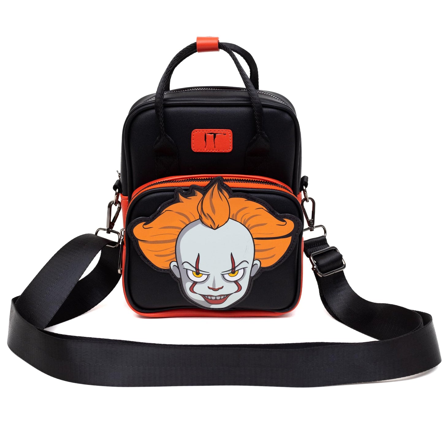 Horror Movies Vegan Leather Crossbody Backpack for Men and Women with Adjustable Strap, It Pennywise Smiling Face Applique