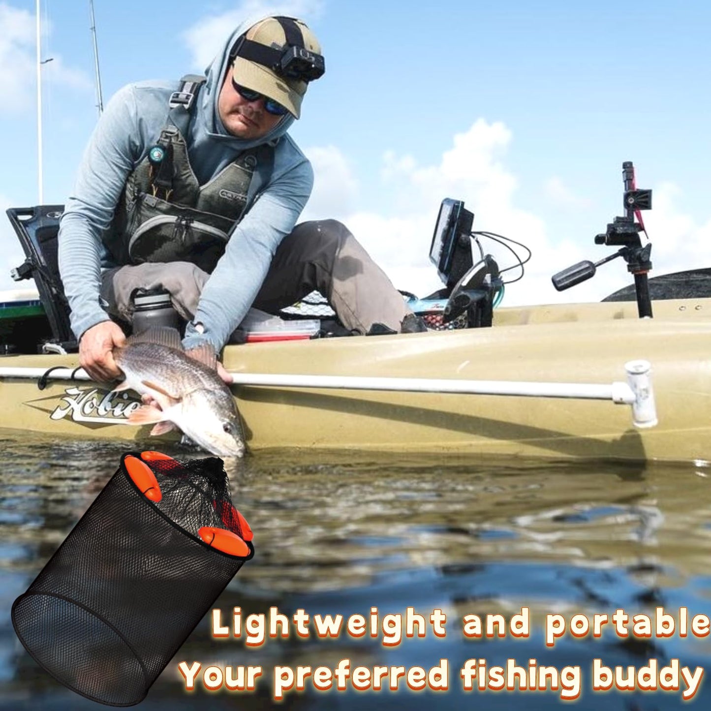 2Pcs Foldable Floating Fish Basket Fishing Basket Live Caught Fish for Kayak Fishing Accessories with Storage Bag Rubber Coated Netting and Nylon Netting Satisfy All Your Needs with Two Sizes