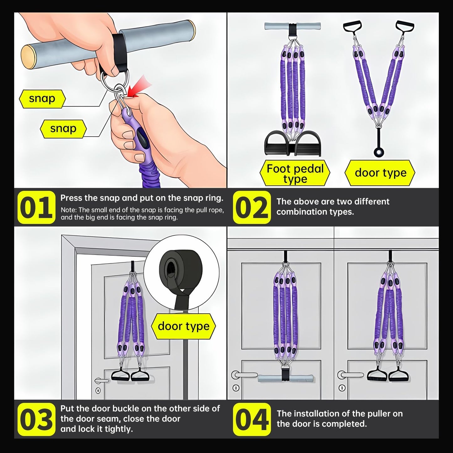 FEFURS 2025 Upgrade Pedal Resistance Band, 4-Tube Elastic Sit Up Pull Rope for Men and Women, Pedal Puller for Strength Training, Foot Resistance Rope for Physical Therapy, with 5Pcs Exercise Bands