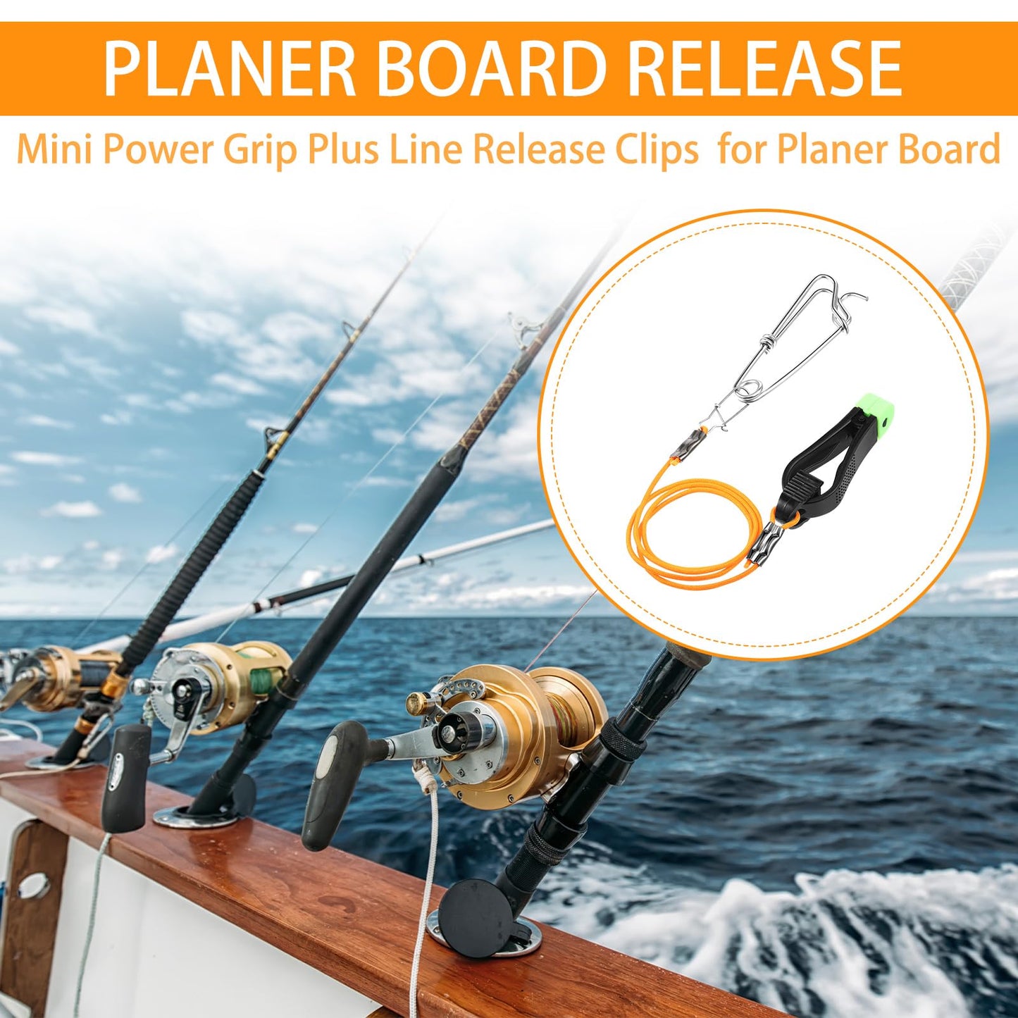 Hollowfly 8 Pcs Fishing Downrigger Release Clips Release Snap Weights Clips with Downrigger Line for Offshore Fishing Planer Board Weight Kite Trolling(Orange,17 Inch,A)