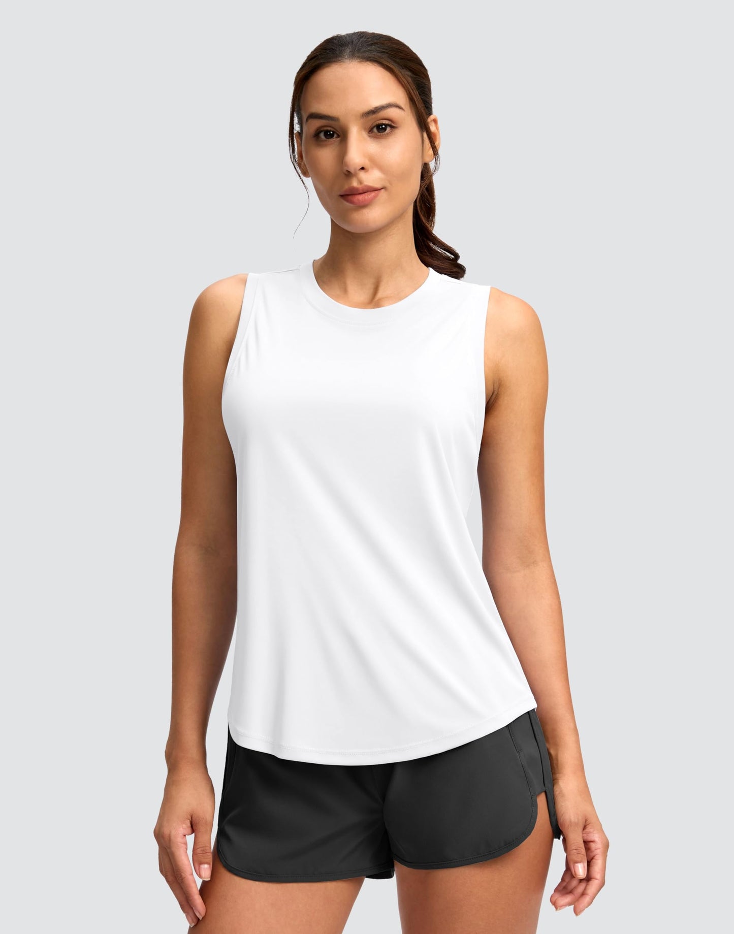 SANTINY Women's Sleeveless Workout Tops Lightweight Tennis Yoga Athletic Running Shirts Racerback Tank Tops for Women (White_M)