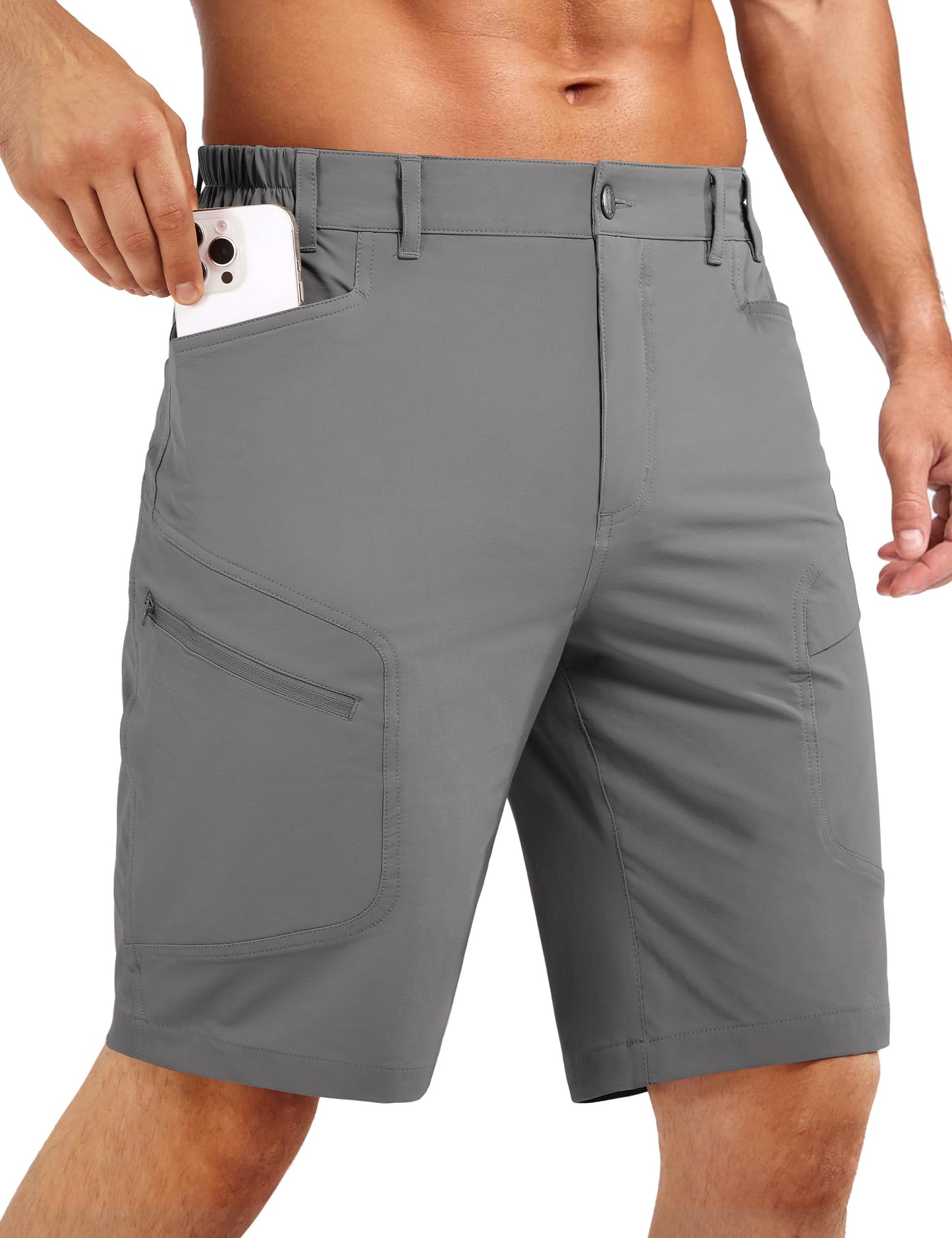 Stlight Men's Hiking Cargo Shorts 8"/10" Quick Dry Lightweight Casual Shorts for Athletic Fishing Golf with Zipper Pockets(Grey 34W/10L)