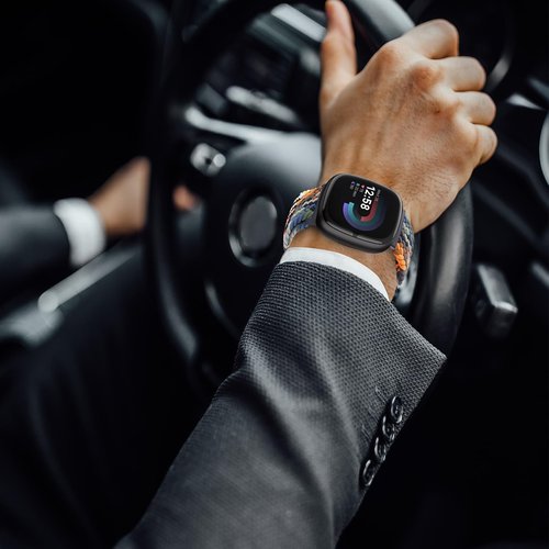 Braided Magnetic Bands Compatible with Fitbit Versa 4/Fitbit Versa 3/Sense 2/Sense 1,Soft Stretchy Elastic Nylon Sport Loop Strap with Magnetic Clasp for Women Men