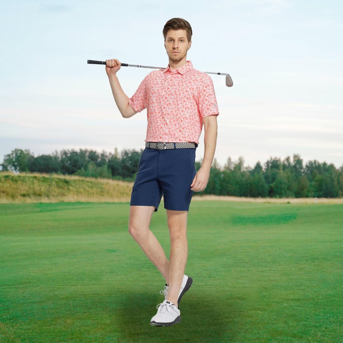 M MAELREG Golf Shirts for Men Dry Fit Print Patterns Performance Moisture Wicking Mens Polo Shirts Short Sleeve