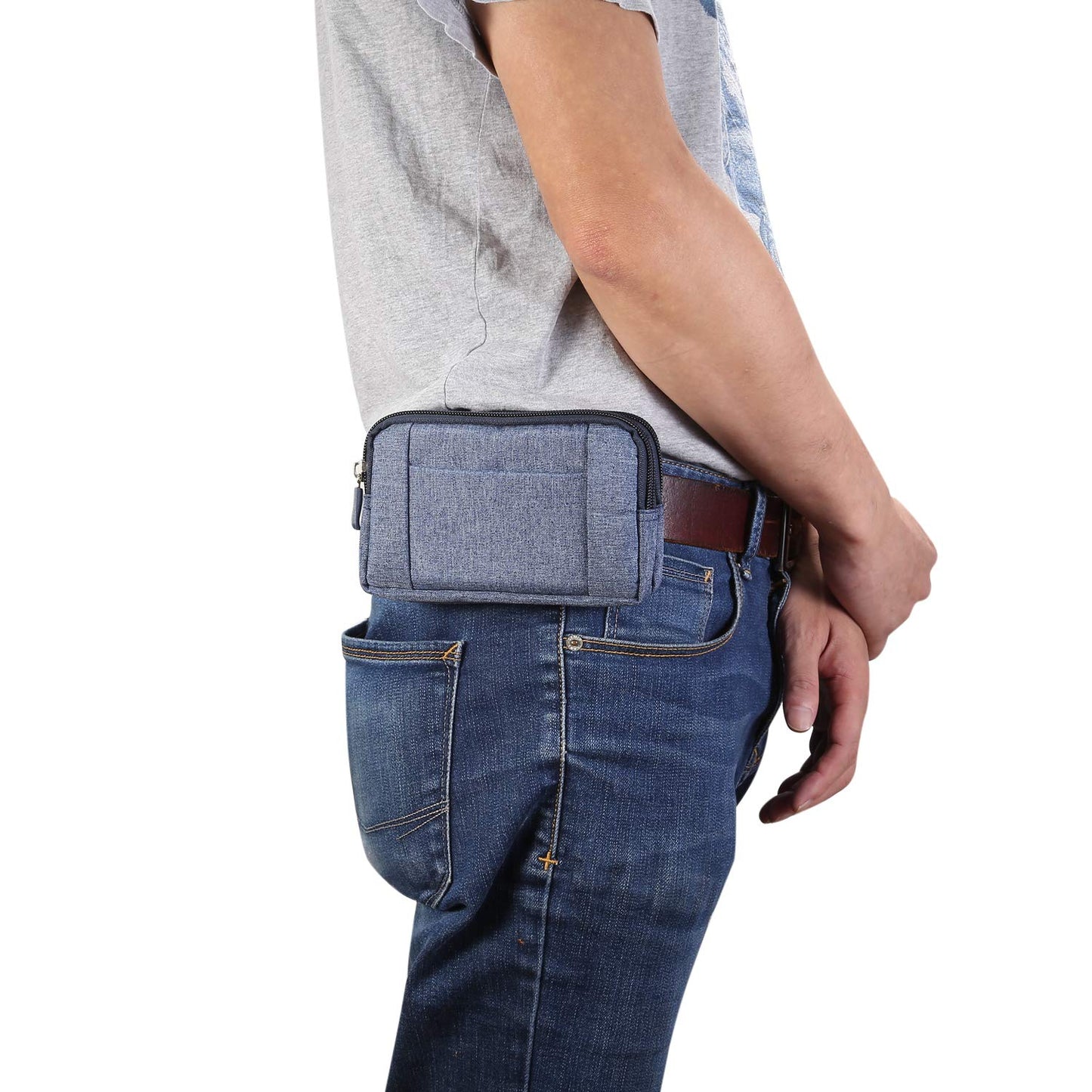 Vertical Cell Phone Waist Bag Mens, Mobile Phone Belt Pocket with Clip, Universal Mens Mobile Phone Belt Clip Holder Smartphone Waist Pouch Fanny Pack Protective Wallet with Carabiner Belt Loop