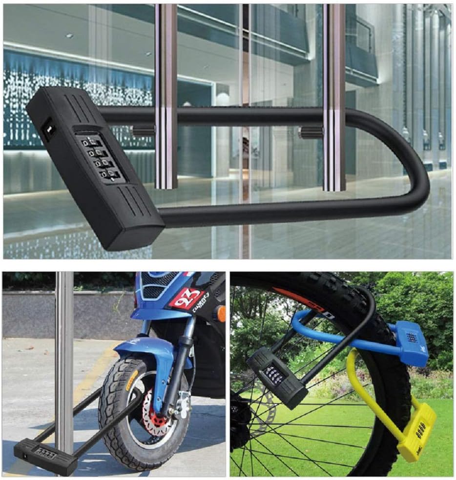 mioni 4 Digit U-Lock Motorcycle Lock/Bike Lock-resettable Combination U-Lock/D Bicycle Lock/Door Lock-, fix The Bicycle Without Carrying The Key. (Black)